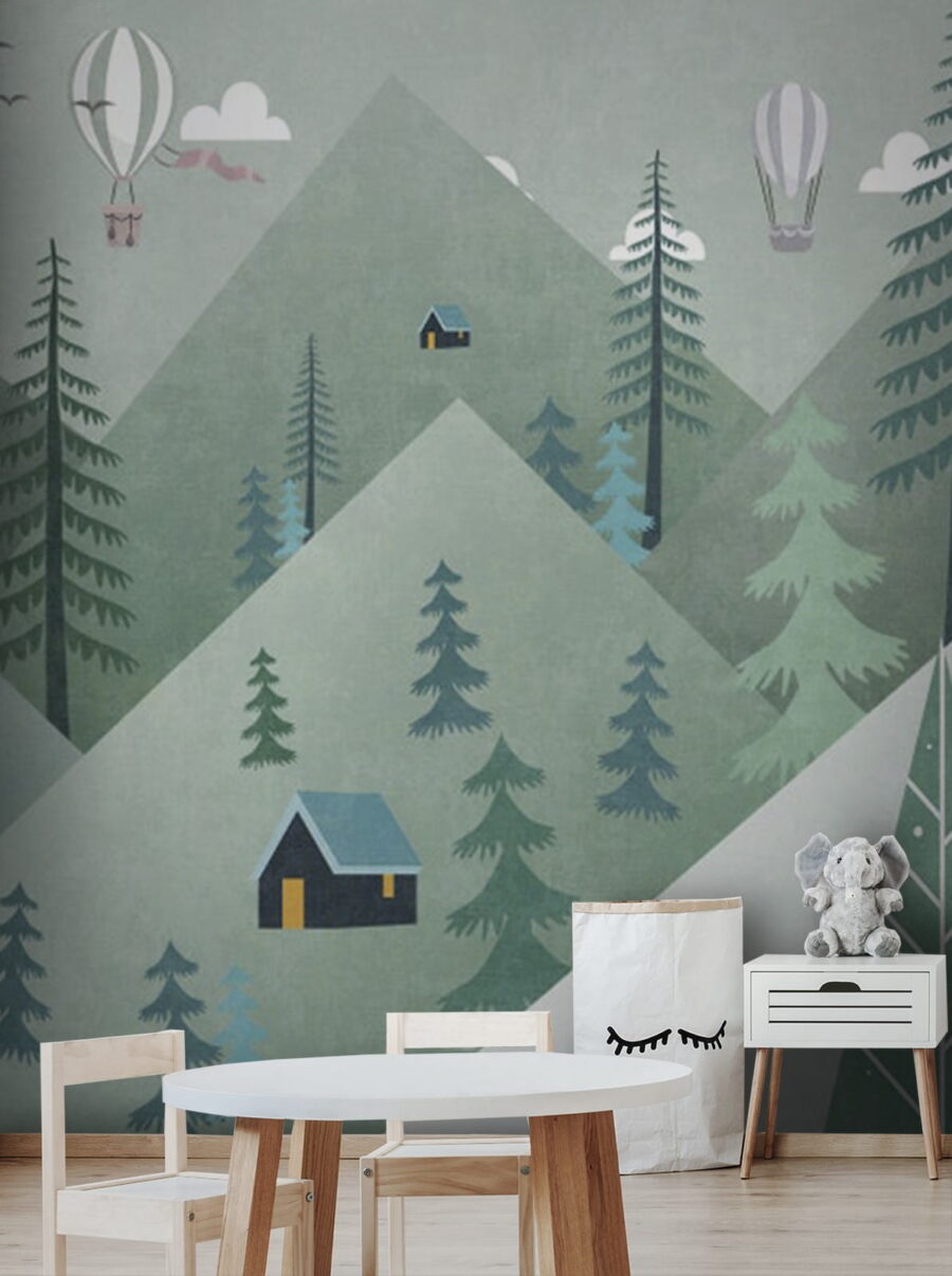 Paesaggio con alberi e mongolfiere