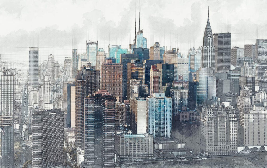 Lo skyline della città con molti edifici alti Lo skyline della città con molti edifici alti