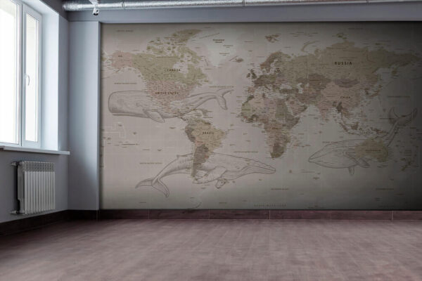 Mappa del mondo con le balene Mappa del mondo con le balene