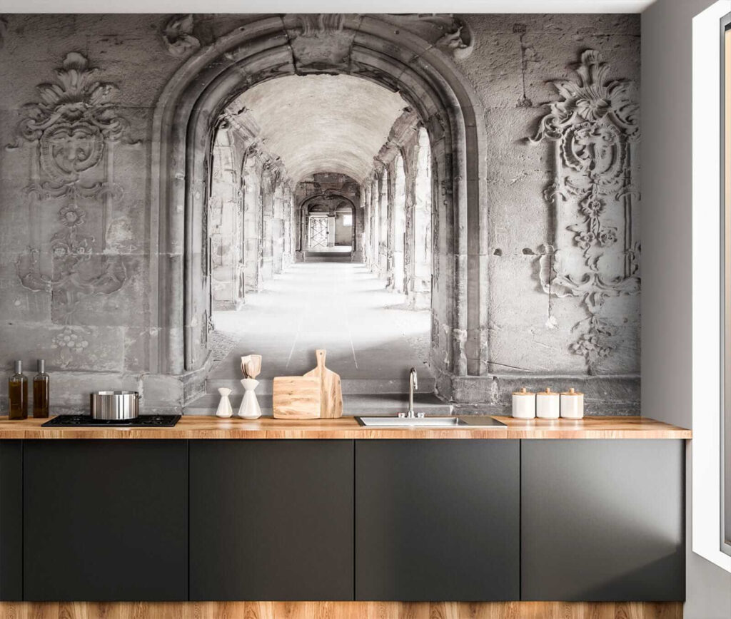 Stone archway with a stone wall Stone archway with a stone wall