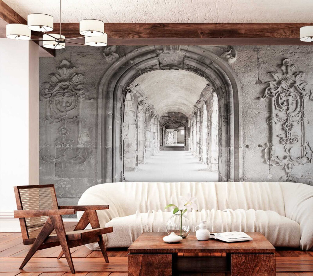 Stone archway with a stone wall Stone archway with a stone wall