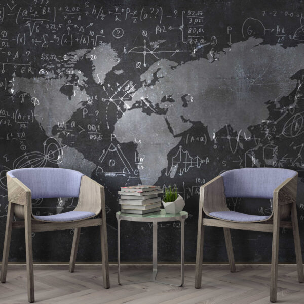 Lavagna con mappa ed equazioni matematiche Lavagna con mappa ed equazioni matematiche