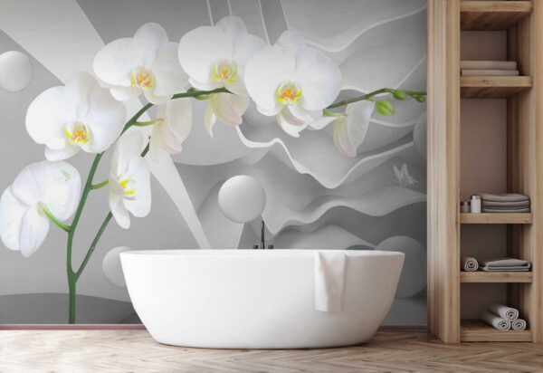 Orchidee bianche e palline bianche Orchidee bianche e palline bianche