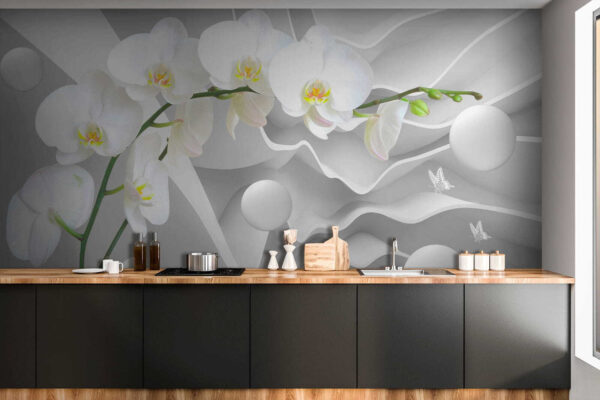 Orchidee bianche e palline bianche Orchidee bianche e palline bianche