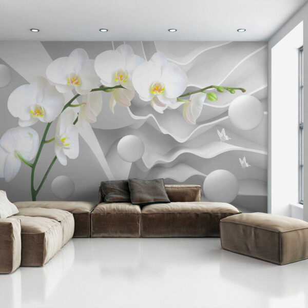 Orchidee bianche e palline bianche Orchidee bianche e palline bianche