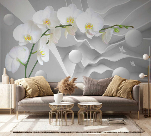 Orchidee bianche e palline bianche Orchidee bianche e palline bianche