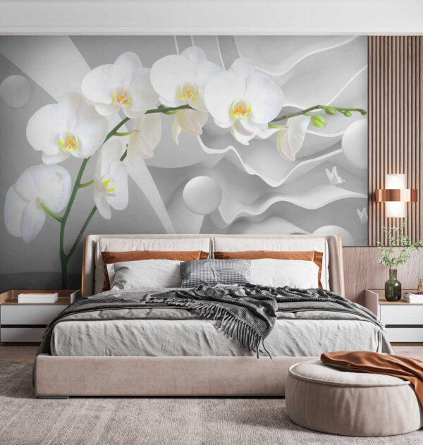 Orchidee bianche e palline bianche Orchidee bianche e palline bianche