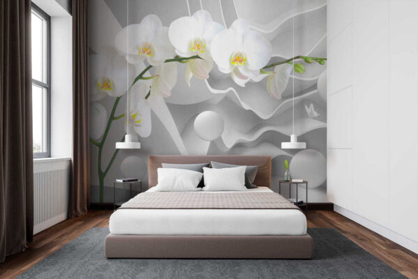 Orchidee bianche e palline bianche Orchidee bianche e palline bianche