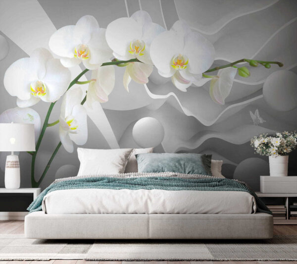 Orchidee bianche e palline bianche Orchidee bianche e palline bianche