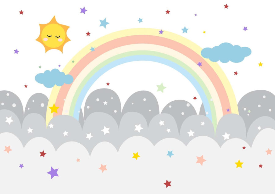 Arcobaleno e nuvole con sole e stelle Arcobaleno e nuvole con sole e stelle