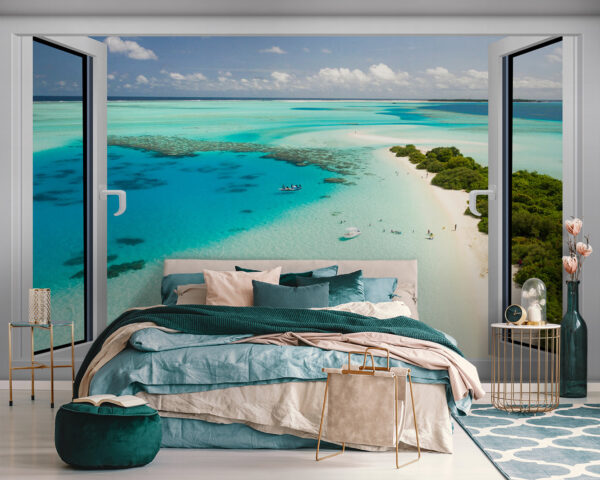 Vista di una spiaggia da una finestra Vista di una spiaggia da una finestra