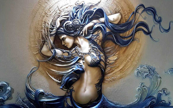 Pittura di una donna con i capelli lunghi Pittura di una donna con i capelli lunghi