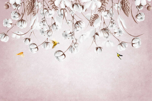 Bird flying over cotton flowers Bird flying over cotton flowers