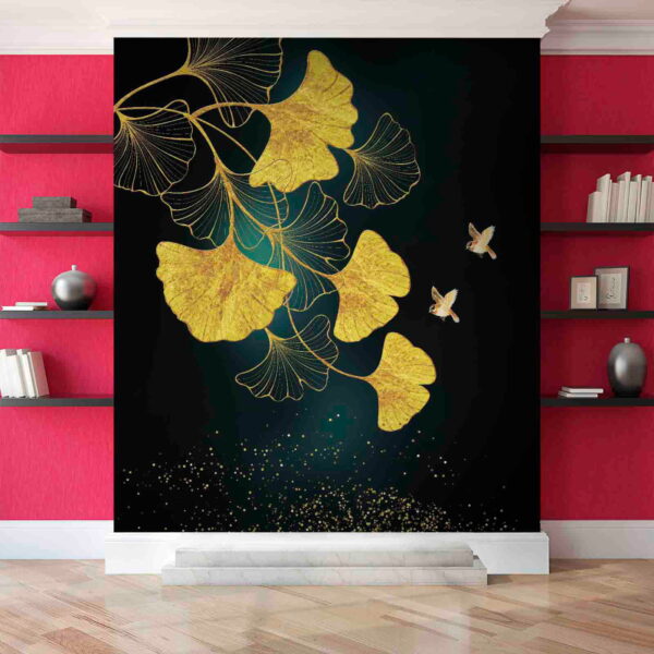 Foglie di ginkgo e uccelli in eleganza Foglie di ginkgo e uccelli in eleganza