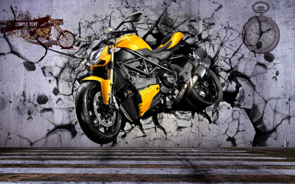 Moto gialla su un muro Moto gialla su un muro