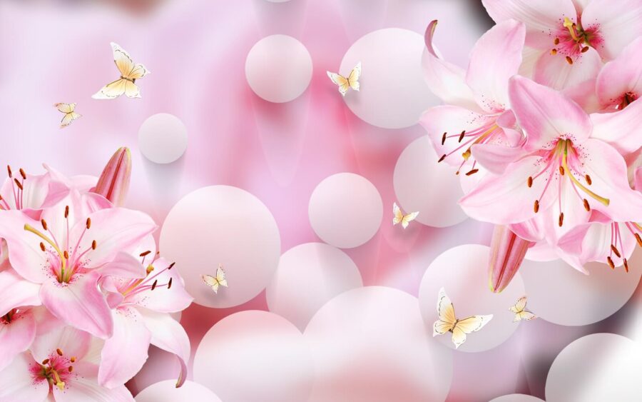 Fiori rosa e farfalle