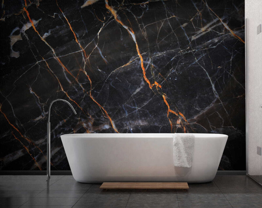 Carta da parati Marmo nero con venature arancio fuoco. - immagine 9