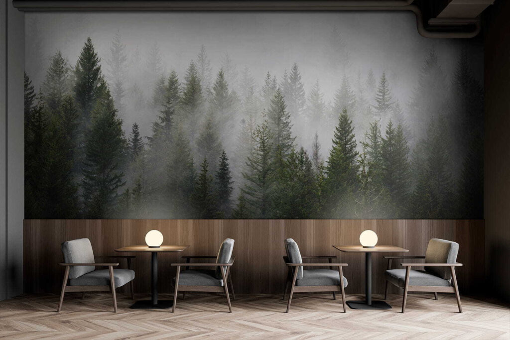 Group of trees in the fog