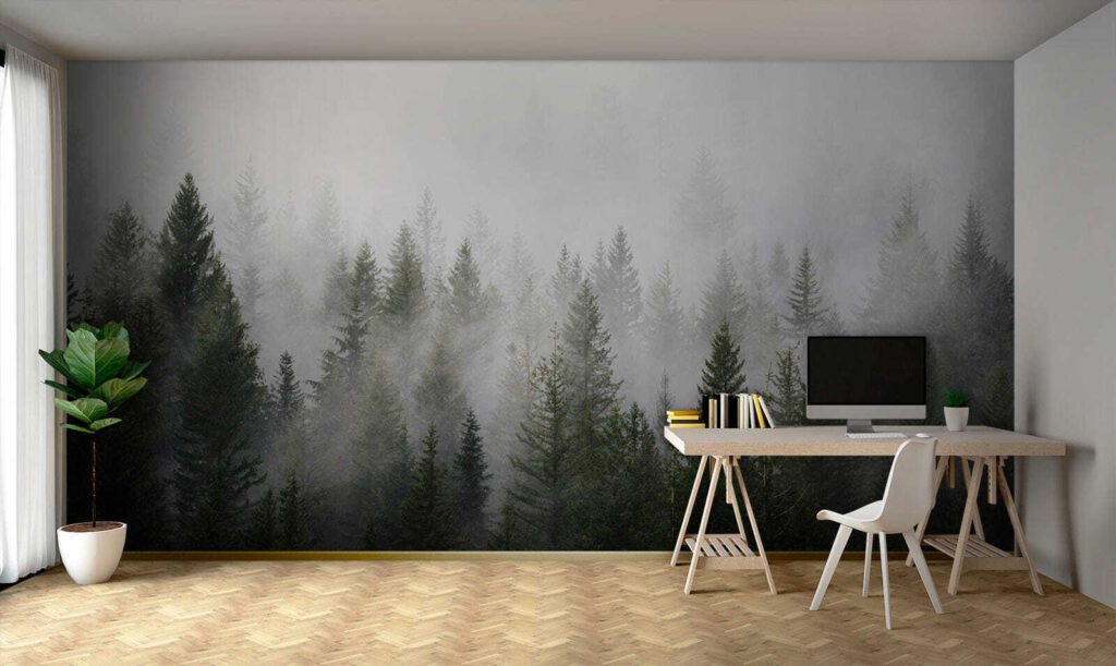 Group of trees in the fog