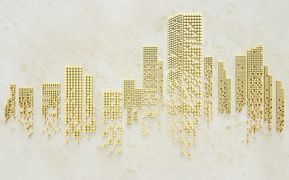 Lo skyline della città fatto di piccoli quadrati Lo skyline della città fatto di piccoli quadrati
