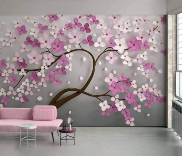 Albero con fiori bianchi e rosa Albero con fiori bianchi e rosa