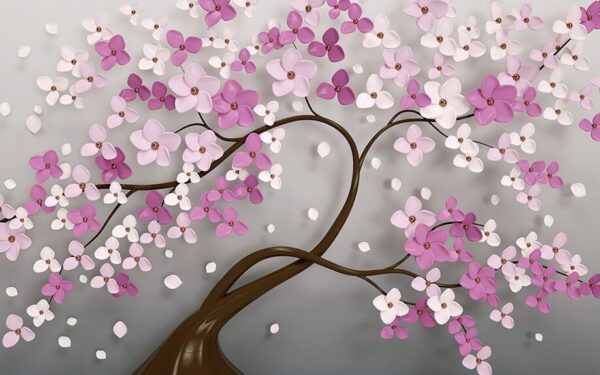 Albero con fiori bianchi e rosa Albero con fiori bianchi e rosa