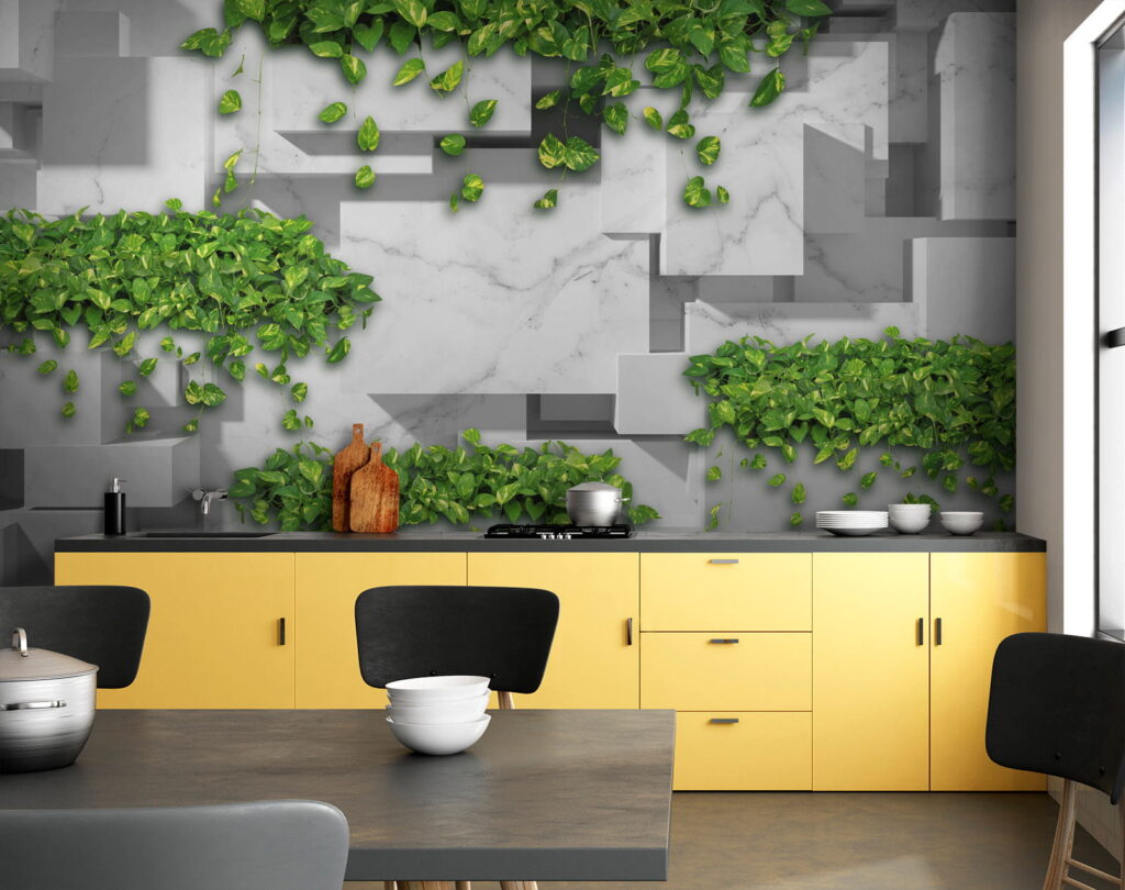 Wall with green leaves