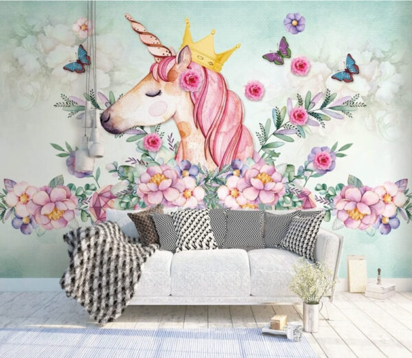 Unicorno acquerellato con corona e fiori Unicorno acquerellato con corona e fiori