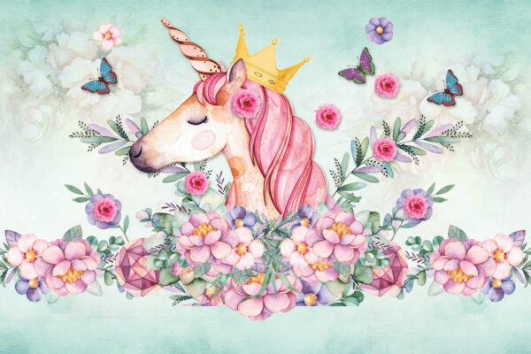 Unicorno acquerellato con corona e fiori Unicorno acquerellato con corona e fiori