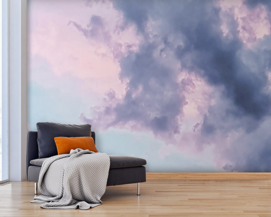 Cielo nuvoloso con nuvole rosa e azzurre