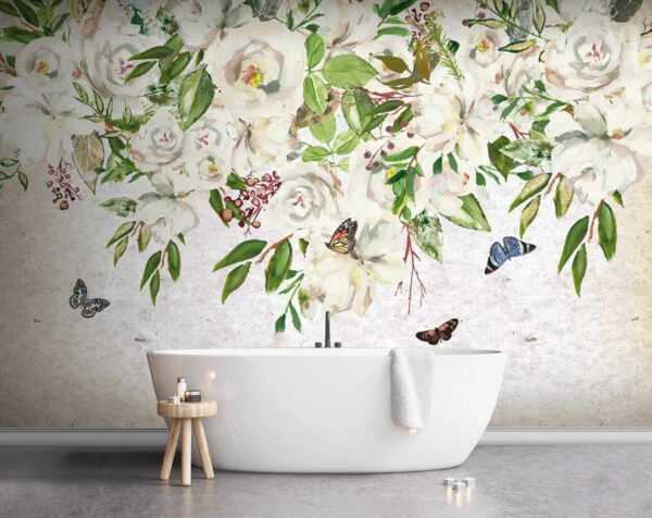 Pittura di fiori bianchi e farfalle Pittura di fiori bianchi e farfalle