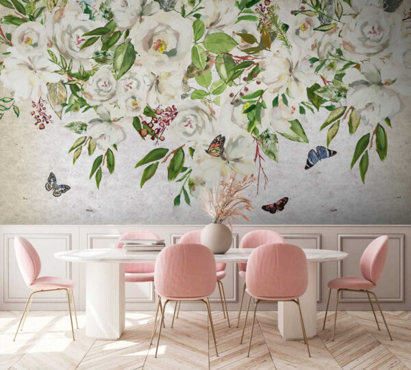 Pittura di fiori bianchi e farfalle Pittura di fiori bianchi e farfalle