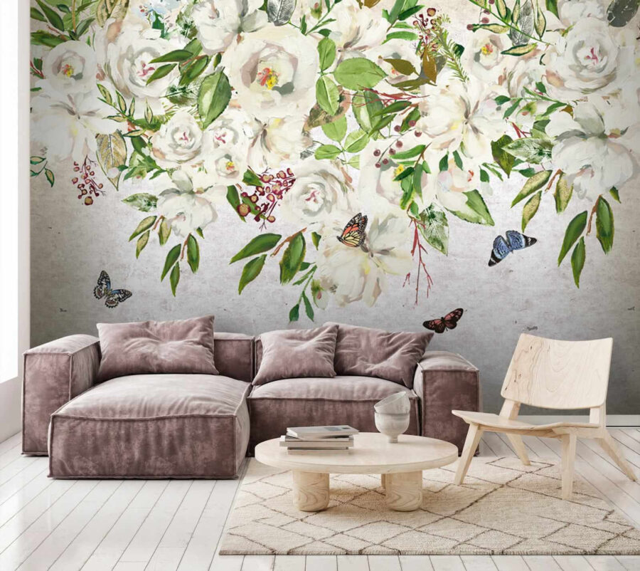Pittura di fiori bianchi e farfalle Pittura di fiori bianchi e farfalle