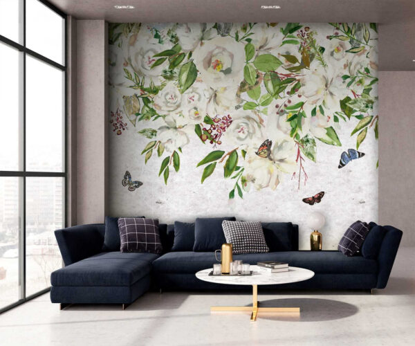 Pittura di fiori bianchi e farfalle Pittura di fiori bianchi e farfalle