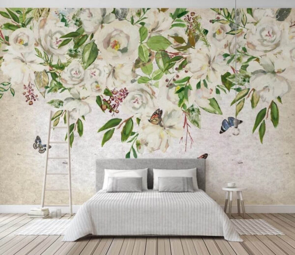 Pittura di fiori bianchi e farfalle Pittura di fiori bianchi e farfalle