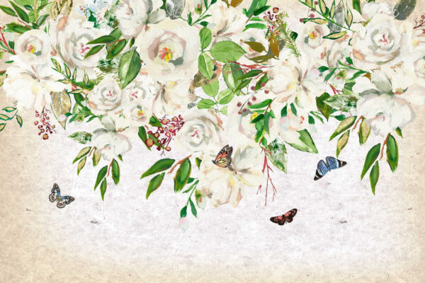 Pittura di fiori bianchi e farfalle Pittura di fiori bianchi e farfalle