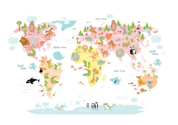 Mappa del mondo con animali Mappa del mondo con animali