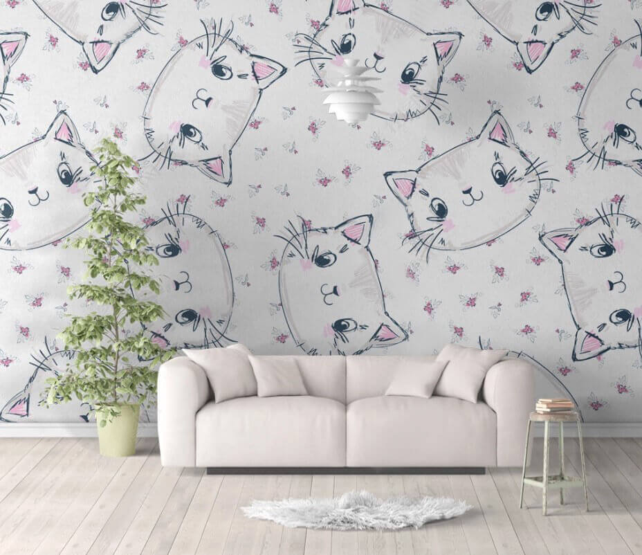 Motivo di gatti su sfondo bianco u32585pig1m - Motivo di gatti su sfondo bianco - tegory