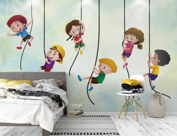 Gruppo di bambini che si arrampicano sulle corde Gruppo di bambini che si arrampicano sulle corde