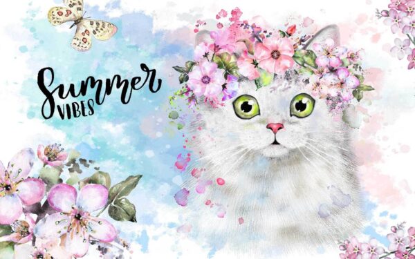 Gatto con fiori in testa Gatto con fiori in testa