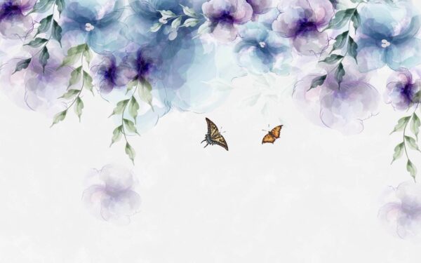 Farfalla e fiori con foglie Farfalla e fiori con foglie