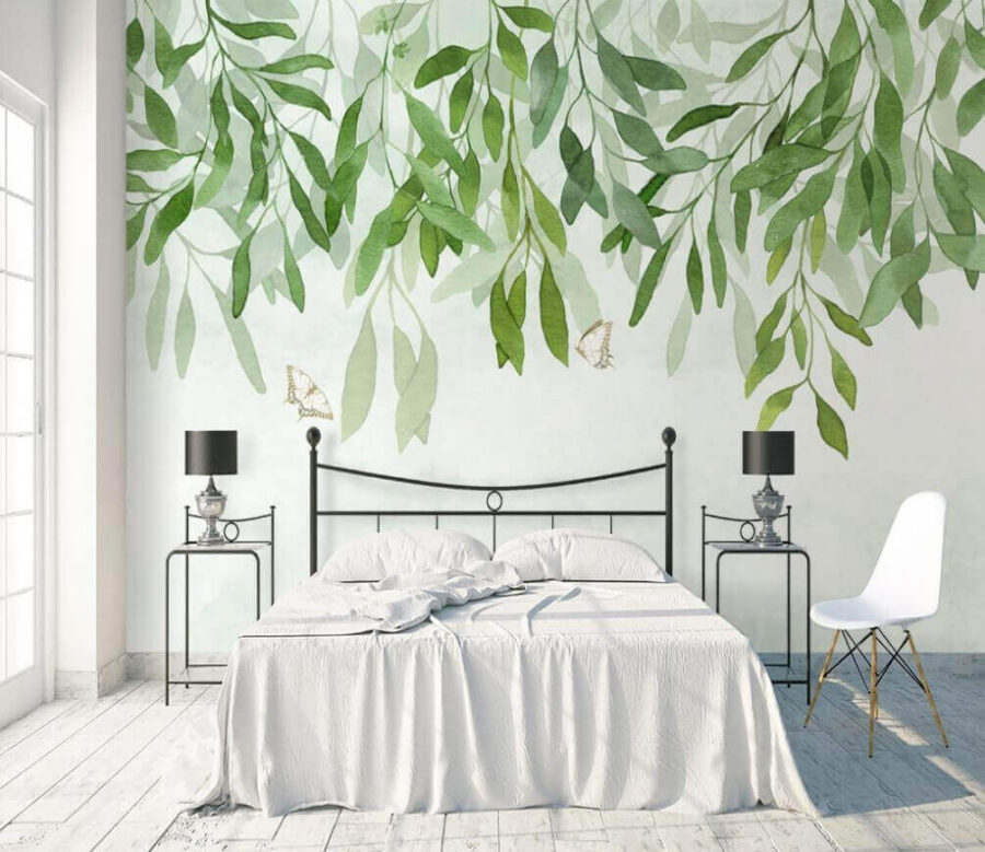 Pittura di foglie e farfalle