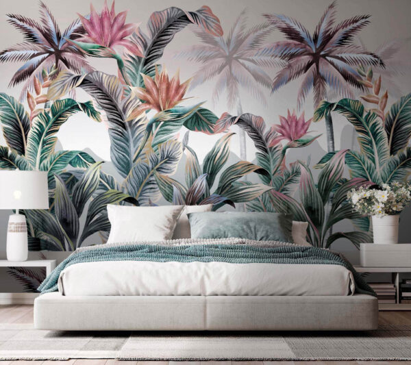 Carta da parati con palme e fiori Carta da parati con palme e fiori
