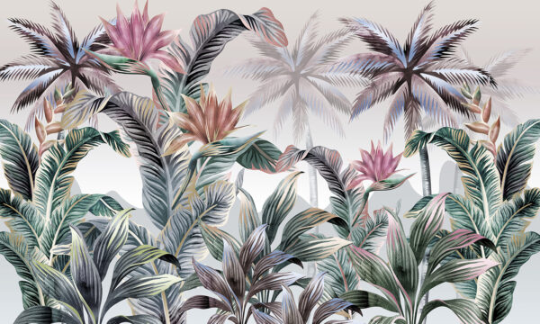 Carta da parati con palme e fiori Carta da parati con palme e fiori