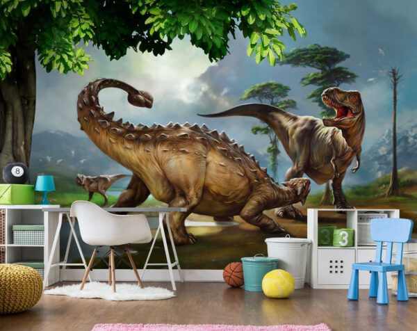 Pittura di dinosauri vicino a un fiume Pittura di dinosauri vicino a un fiume