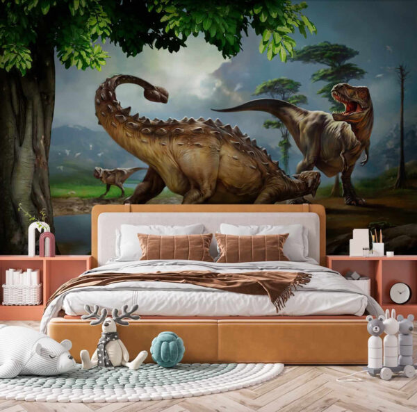 Pittura di dinosauri vicino a un fiume Pittura di dinosauri vicino a un fiume