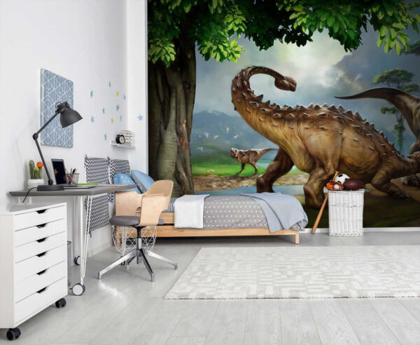 Pittura di dinosauri vicino a un fiume Pittura di dinosauri vicino a un fiume