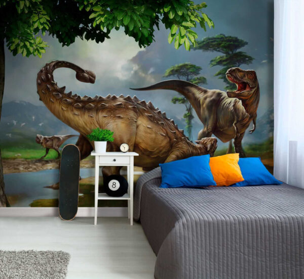 Pittura di dinosauri vicino a un fiume Pittura di dinosauri vicino a un fiume