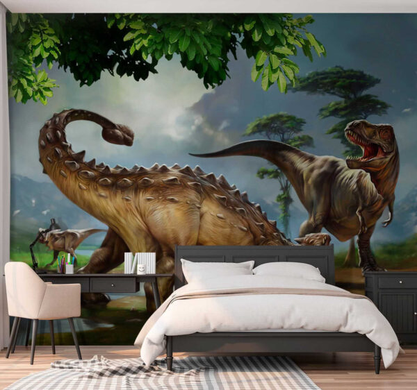 Pittura di dinosauri vicino a un fiume Pittura di dinosauri vicino a un fiume
