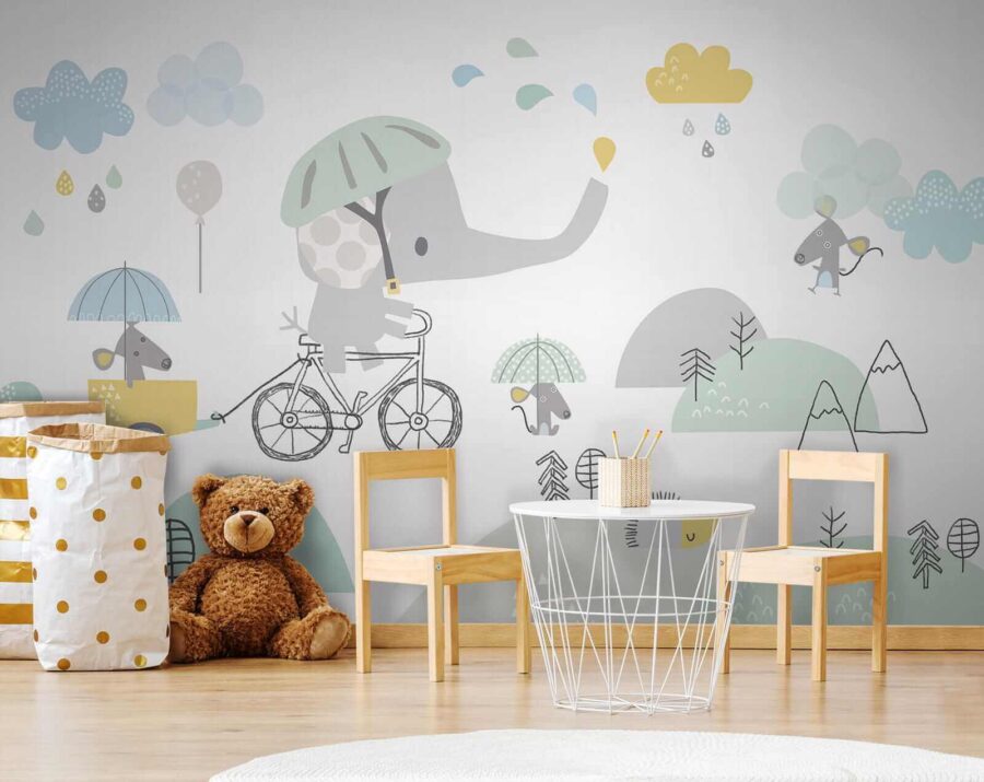 Elefante dei cartoni animati in bicicletta